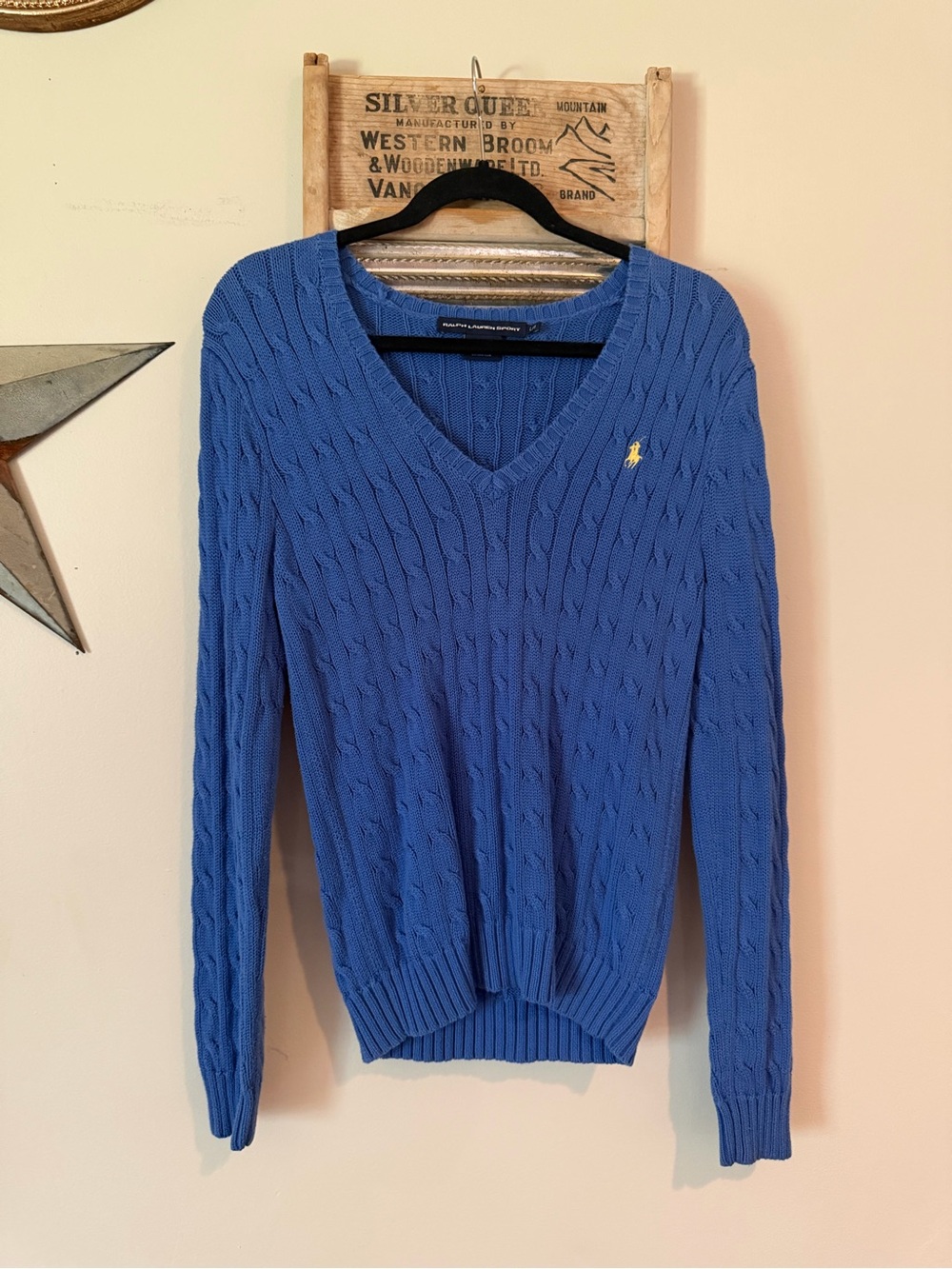 Polo by Ralph Lauren Women's Royal Blue Cable-Knit V-Neck Sweater